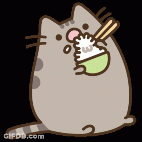 A Cartoon Cat Is Eating A Bowl Of Rice GIF