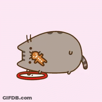 A Cartoon Cat Is Eating A Gingerbread Man From A Plate GIF