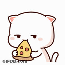 A Cartoon Cat Is Eating A Slice Of Pizza With A Funny Face . GIF
