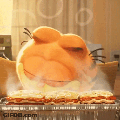 A Cartoon Cat Is Eating A Tray Of Food GIF