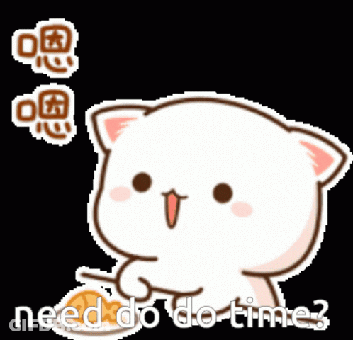 A Cartoon Cat Is Eating An Orange And Saying `` Need Do Do Time ? '' GIF