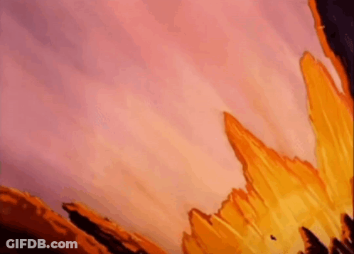 A Cartoon Cat Is Falling From A Cliff Into A Fire . GIF
