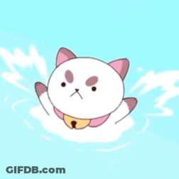 A Cartoon Cat Is Floating In The Air With A Bell Around Its Neck GIF
