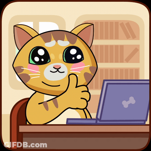 A Cartoon Cat Is Giving A Thumbs Up While Sitting In Front Of A Laptop GIF