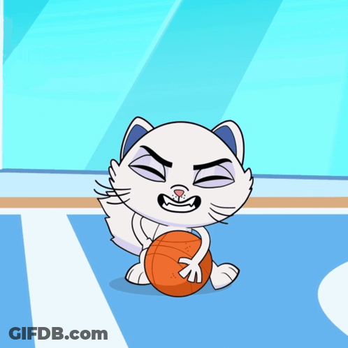 A Cartoon Cat Is Holding A Basketball And Making A Face GIF