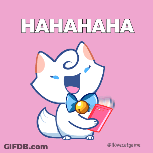A Cartoon Cat Is Holding A Book And Laughing With The Words " Hahahahaha " Above Him GIF