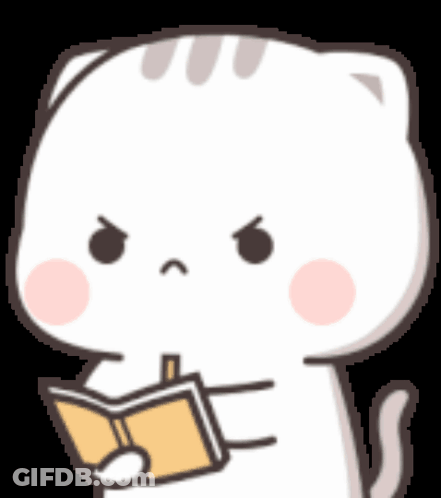 A Cartoon Cat Is Holding A Book In Its Paws And Looking Angry . GIF