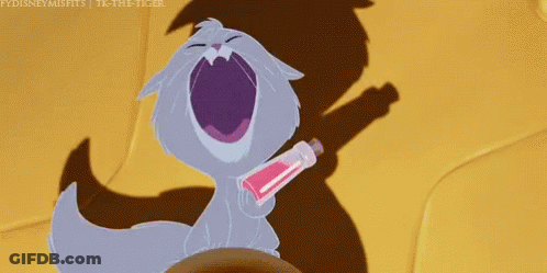 A Cartoon Cat Is Holding A Bottle Of Pink Liquid And Smiling While Saying I Win GIF