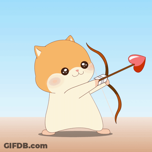 A Cartoon Cat Is Holding A Bow And Arrow With Hearts On It GIF