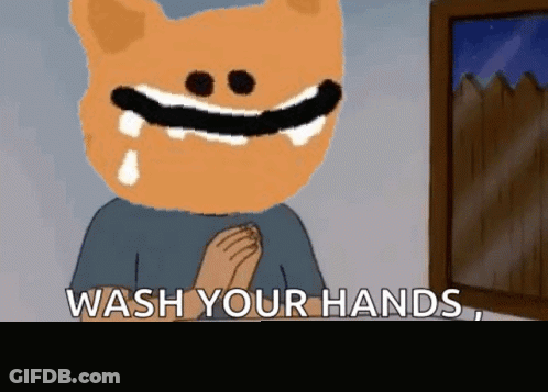 A Cartoon Cat Is Holding A Box Of Pizza And Says Wash Your Hands Dinner Time . GIF