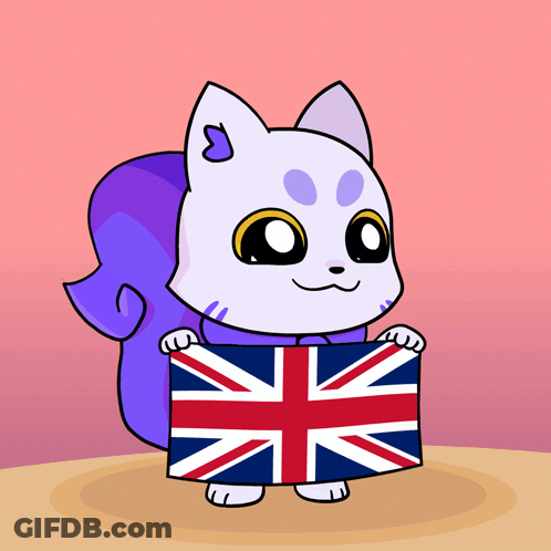 A Cartoon Cat Is Holding A British Flag In Its Paws GIF