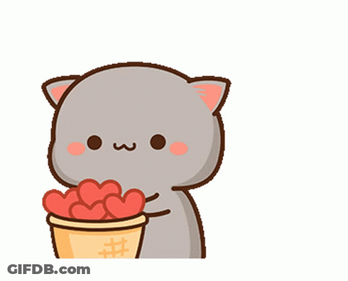 A Cartoon Cat Is Holding A Bucket Of Hearts In Front Of Its Eyes . GIF