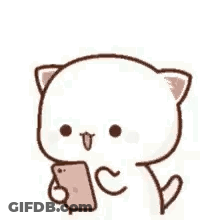 A Cartoon Cat Is Holding A Cell Phone And Hearts Are Flying In The Air . GIF