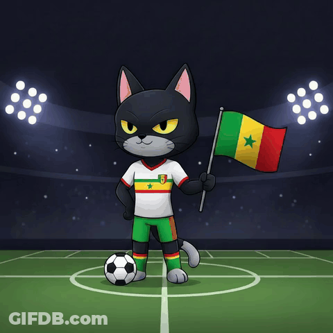 A Cartoon Cat Is Holding A Flag And A Soccer Ball GIF