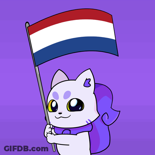 A Cartoon Cat Is Holding A Flag With A Red White And Blue Stripe GIF