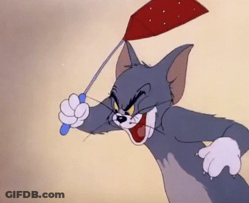 A Cartoon Cat Is Holding A Fly Swatter GIF