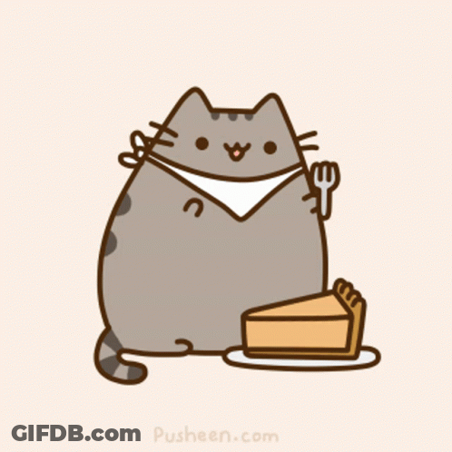 A Cartoon Cat Is Holding A Fork Next To A Slice Of Pumpkin Pie GIF