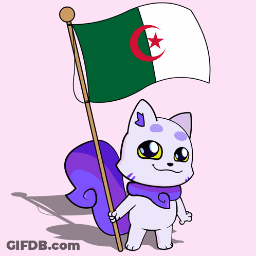 A Cartoon Cat Is Holding A Green And White Flag With A Red Star On It GIF