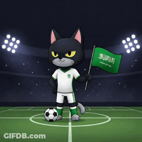 A Cartoon Cat Is Holding A Green Flag And A Soccer Ball On A Field GIF