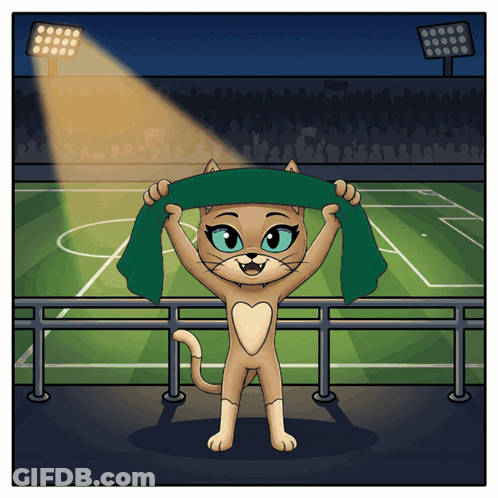 A Cartoon Cat Is Holding A Green Scarf Over Her Head GIF