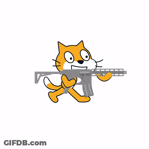 A Cartoon Cat Is Holding A Gun With A Magazine Missing GIF
