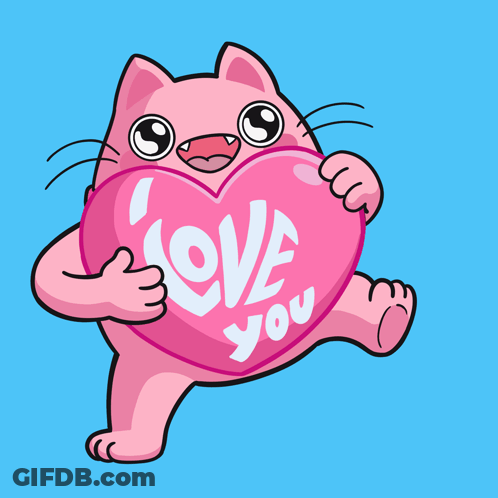 A Cartoon Cat Is Holding A Heart That Says Love You GIF
