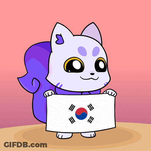 A Cartoon Cat Is Holding A Korean Flag In Its Paws GIF