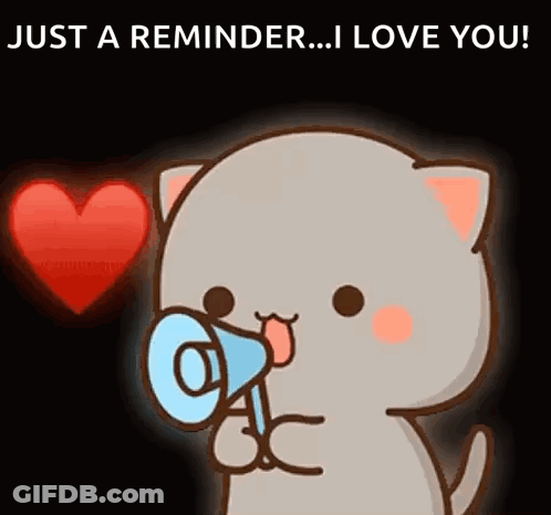 A Cartoon Cat Is Holding A Megaphone In Front Of A Heart . GIF
