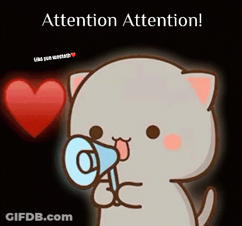 A Cartoon Cat Is Holding A Megaphone In Front Of A Heart And Says `` Attention Attention '' . GIF