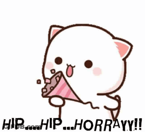 Cartoon Cat Celebrating With Party Hat GIF