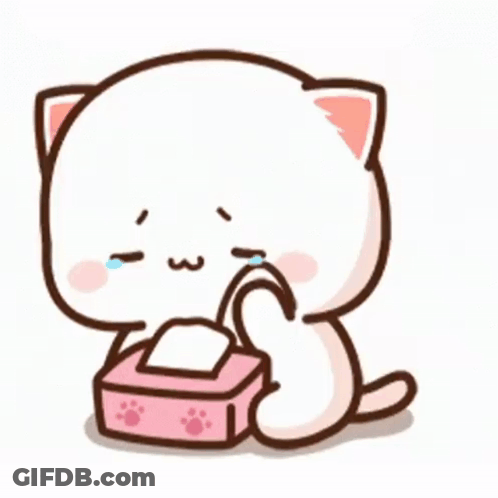 A Cartoon Cat Is Holding A Pink Box Of Tissues And Crying . GIF