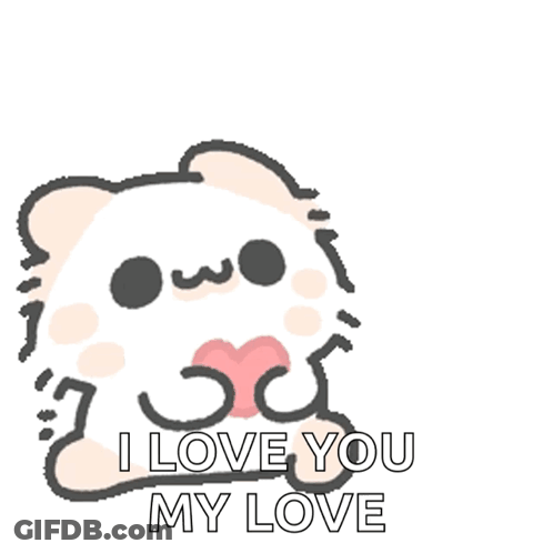 A Cartoon Cat Is Holding A Pink Heart And Saying I Love You My Love GIF