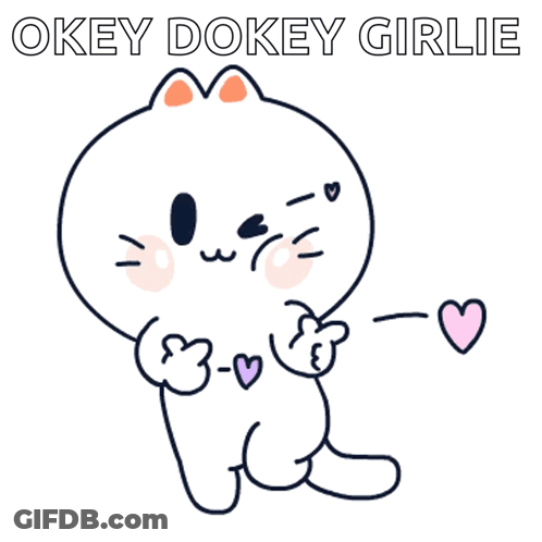 A Cartoon Cat Is Holding A Pink Heart And Says " Okey Dokey Girlie " GIF