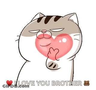 A Cartoon Cat Is Holding A Pink Heart In Its Paws And Saying `` I Love You Brother '' . GIF