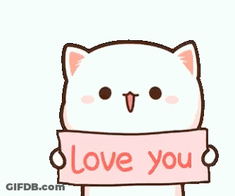 A Cartoon Cat Is Holding A Pink Sign That Says `` I Love You '' . GIF