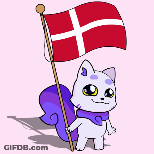 A Cartoon Cat Is Holding A Red And White Flag GIF