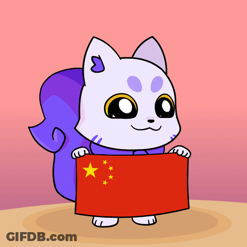 A Cartoon Cat Is Holding A Red Flag With A Yellow Star GIF