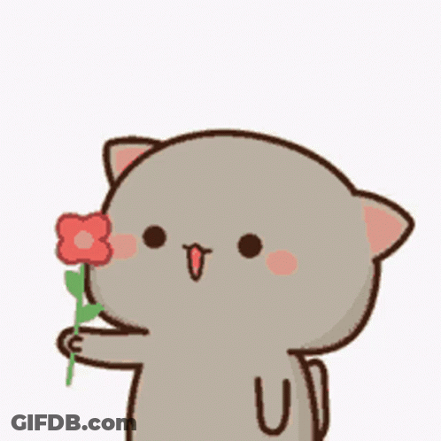 A Cartoon Cat Is Holding A Red Flower . GIF