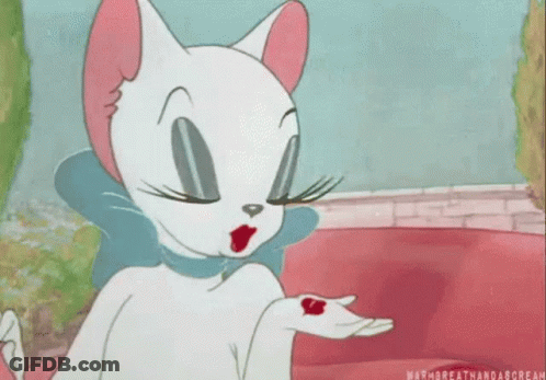 Cartoon Cat Holding Red Heart With Blue Bow GIF