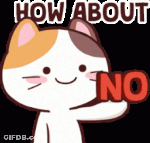 A Cartoon Cat Is Holding A Sign That Says " No " GIF