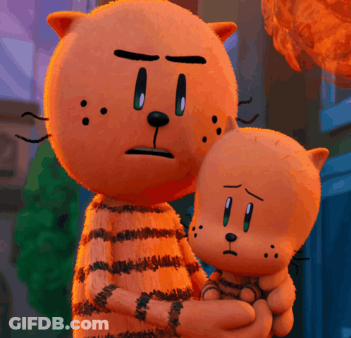A Cartoon Cat Is Holding A Smaller Cat With A Sad Face GIF