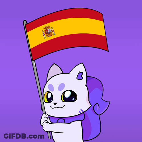 A Cartoon Cat Is Holding A Spanish Flag In Its Paws GIF
