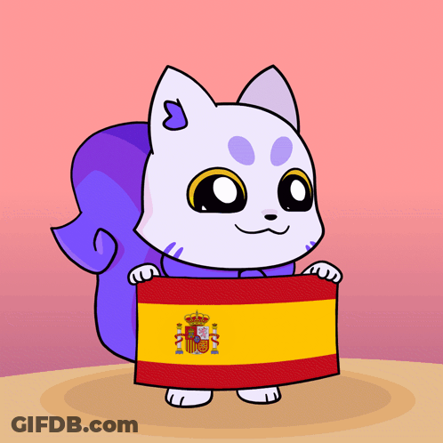 A Cartoon Cat Is Holding A Spanish Flag In Its Paws GIF
