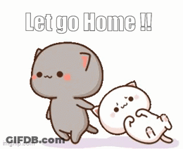 A Cartoon Cat Is Holding Another Cat 'S Hand And Says Let Go Home !! I Want To Go Home . GIF