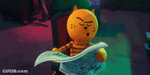 A Cartoon Cat Is Holding Up A Newspaper With The Word Cop Written On It GIF