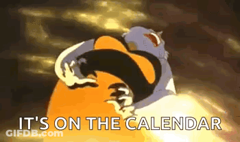 A Cartoon Cat Is Hugging A Pumpkin With The Words `` It 'S On The Calendar '' Written On It . GIF