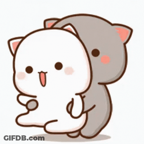 A Cartoon Cat Is Hugging A White Cat . GIF