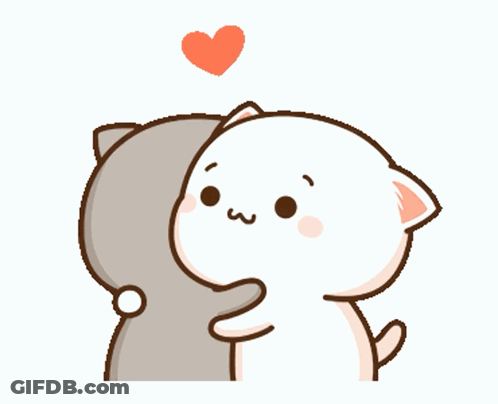A Cartoon Cat Is Hugging Another Cat With A Heart Above Them GIF