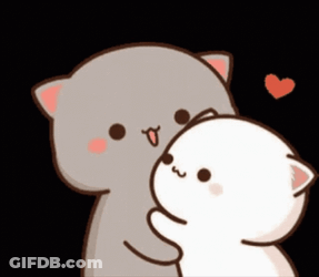 A Cartoon Cat Is Hugging Another Cat With A Heart Behind Them . GIF