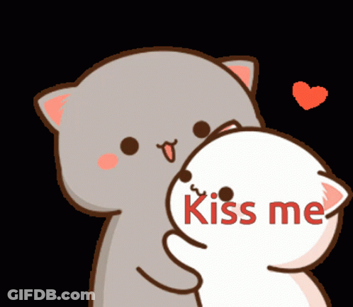 A Cartoon Cat Is Hugging Another Cat With The Words Kiss Me On It GIF